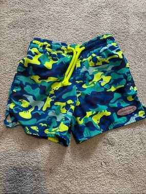 Vineyard Vines Neon Yellow & Blue Camo Kids Swim Shorts